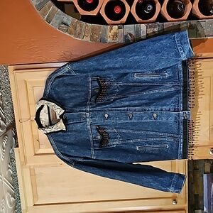 Vintage Levi's Aztec Boho Southwestern Beading Denim Jean Trucker Jacket Y2K